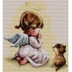 Haft krzyżykowy - do wyboru: kanwa z nadrukiem, nici Ariadna/DMC, wzór graficzny - Modlitwa - dziewczynka z kotkiem (No 7177) VI