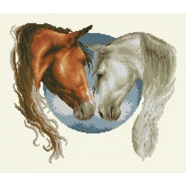 Haft krzyżykowy - Zakochane konie - zestaw do haftu na gładkiej kanwie